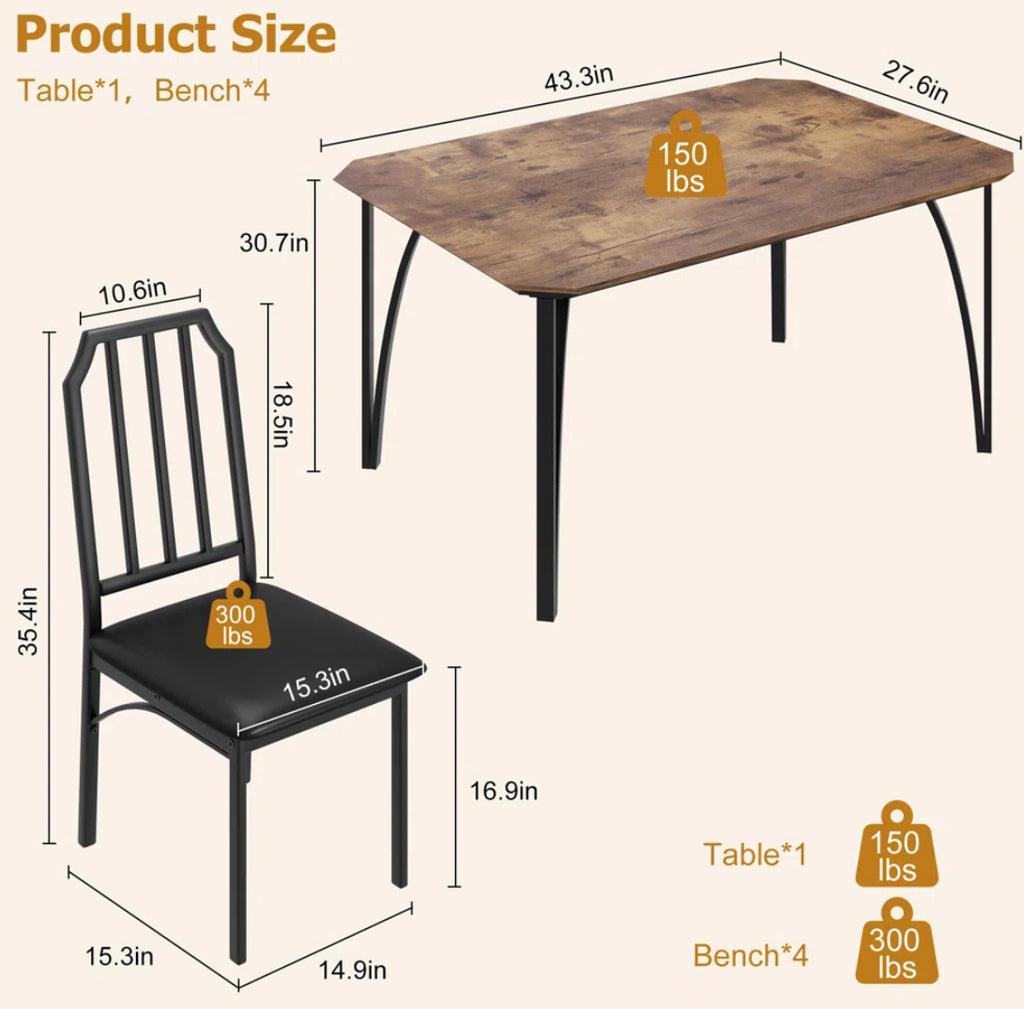 Dining Table Set w/ Cushion Seats