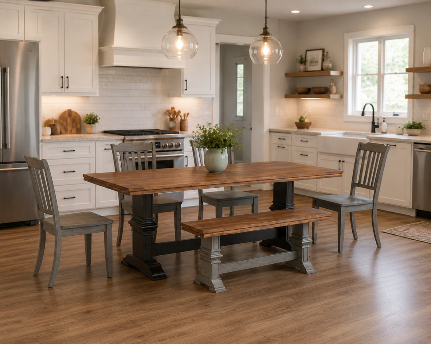Antique Solid Wood Dining Table Set