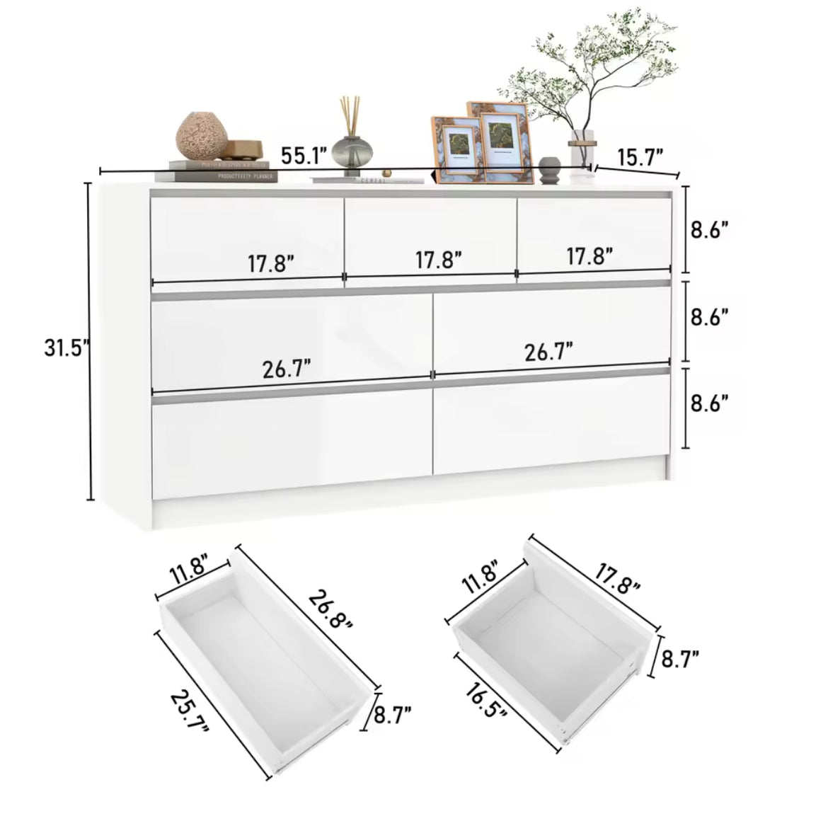 7-Drawer High Gloss Dresser