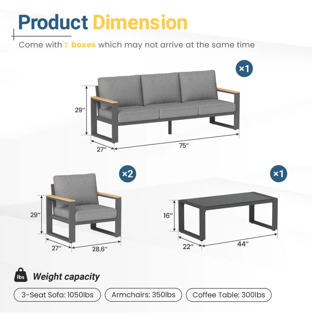 Outdoor Seating Group w/ Wood Armrest & Cushions