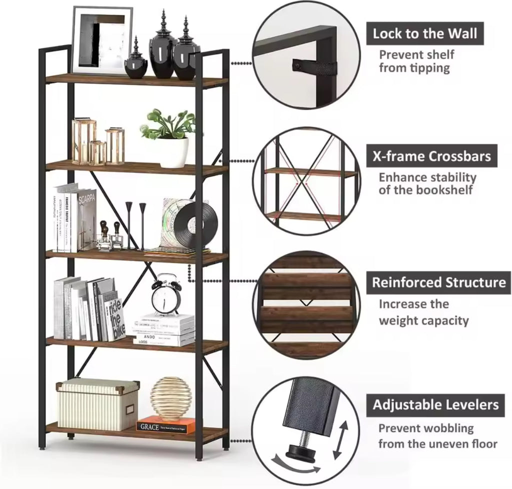 5-Tier Industrial Bookshelf