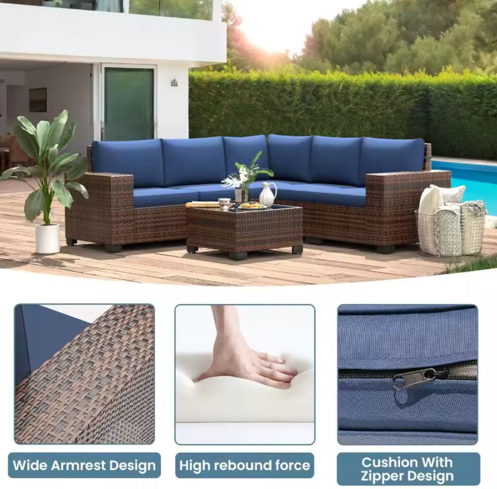 Multi-piece Outdoor Sectional Furniture Set w/ Glass Top Table
