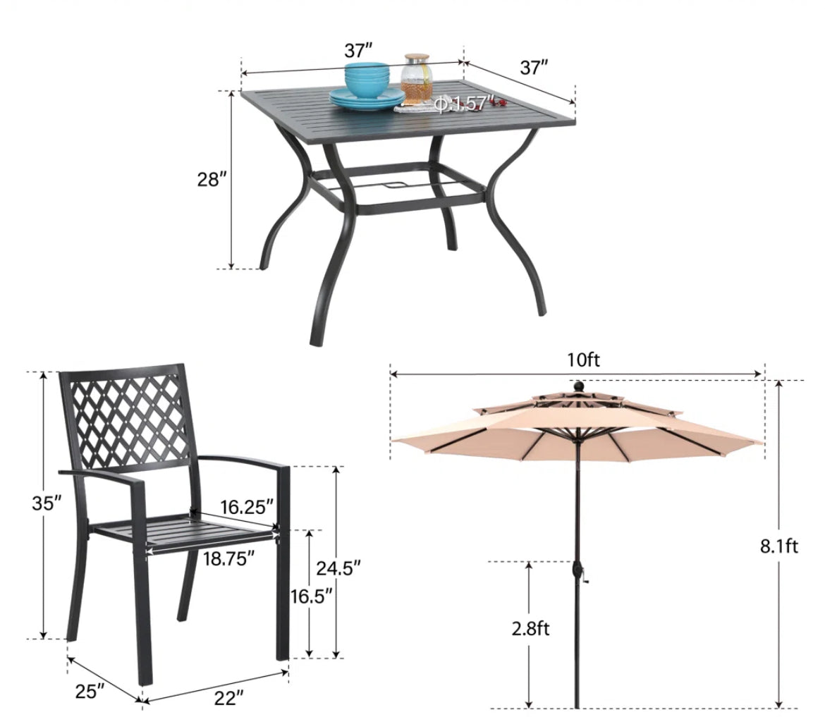 Metal Square Table Set for Patio