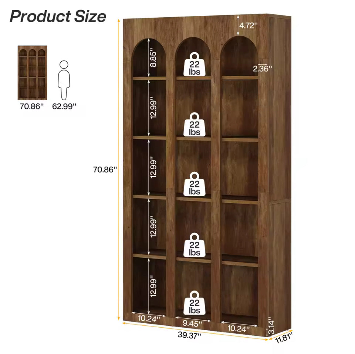 5-Tier Arched Bookcase