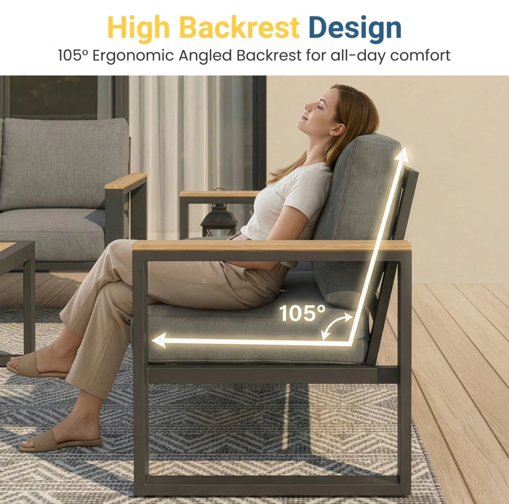 Outdoor Seating Group w/ Wood Armrest & Cushions