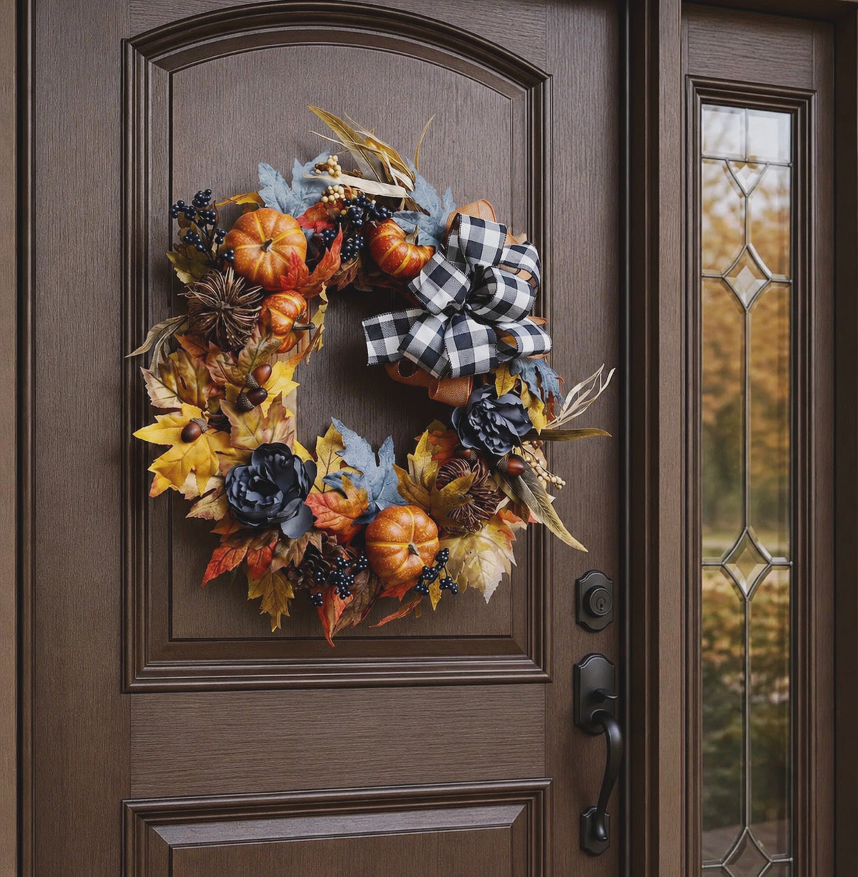 24” Autumn Wreath w/ Plaid Bow
