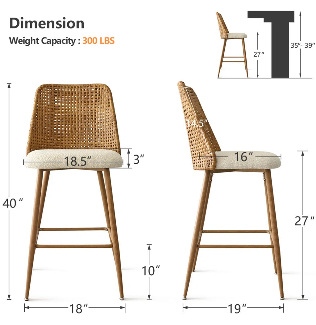 27" Rattan Full Back Counter Stool (Set of 4)