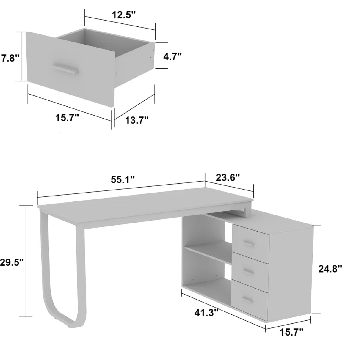 55” L-Shaped Writing Desk