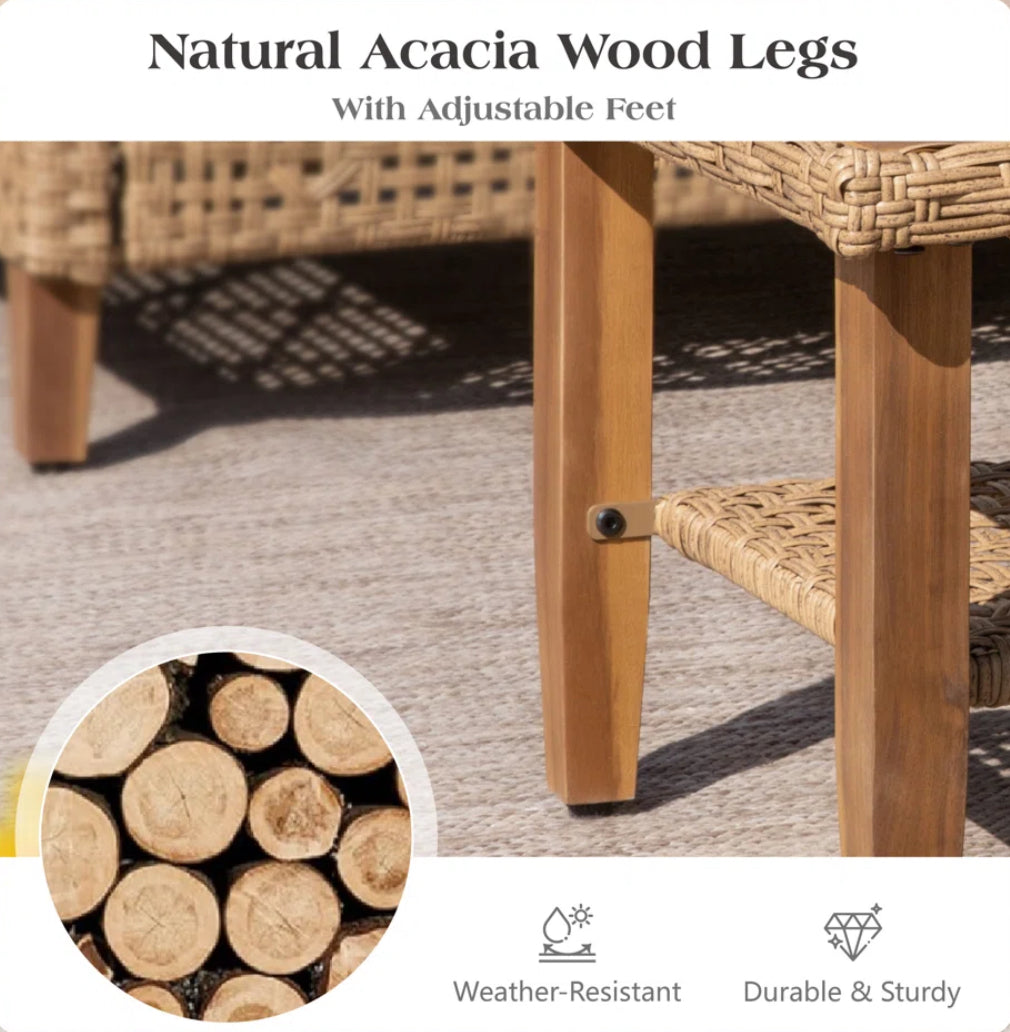 Wicker Patio Set w/ Wooden Coffee Table