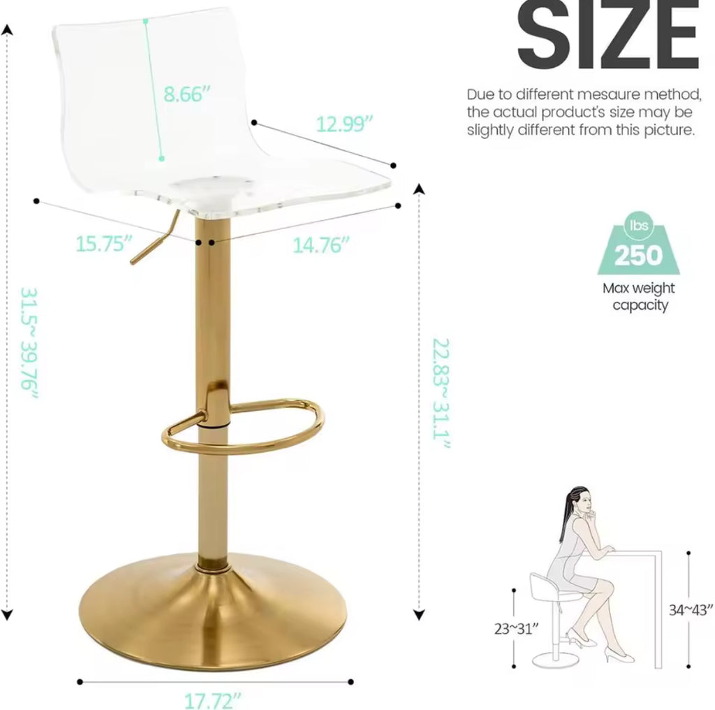 Transparent Acrylic Mid-Back Swivel Bar Stools (Set of 2)
