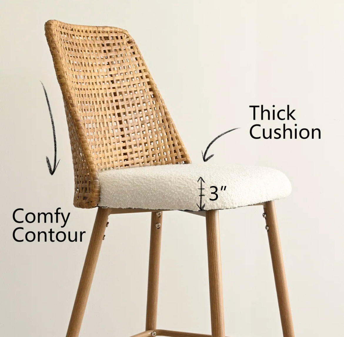 27" Rattan Full Back Counter Stool (Set of 4)