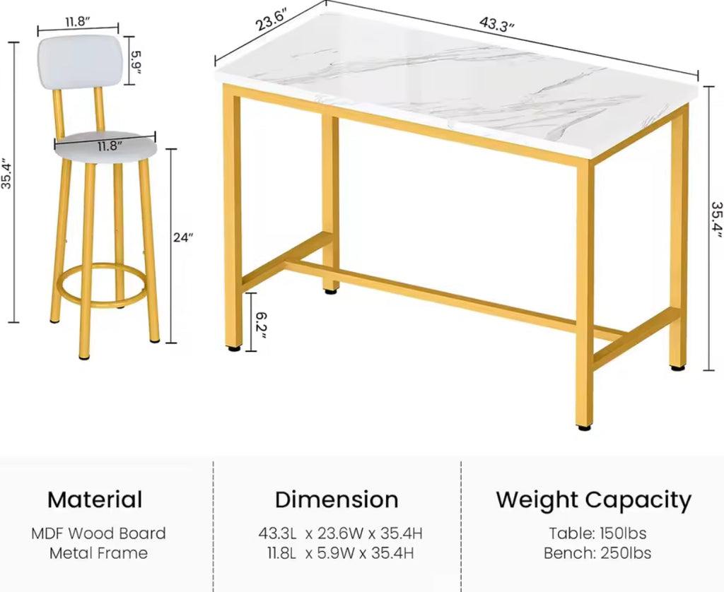 Faux Marble Bar Table Set for 4