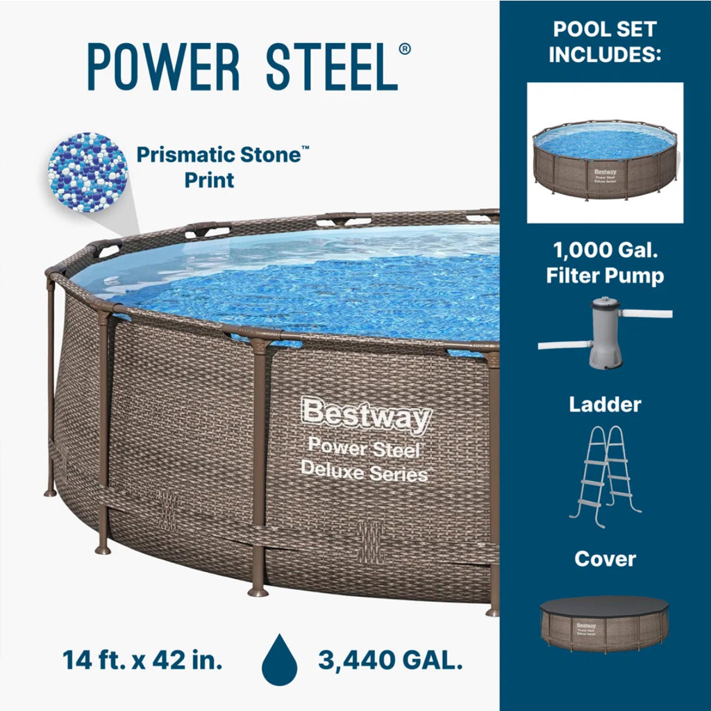Bestway Power Steel Round Above Ground Swimming Pool w/ Pump & Cover