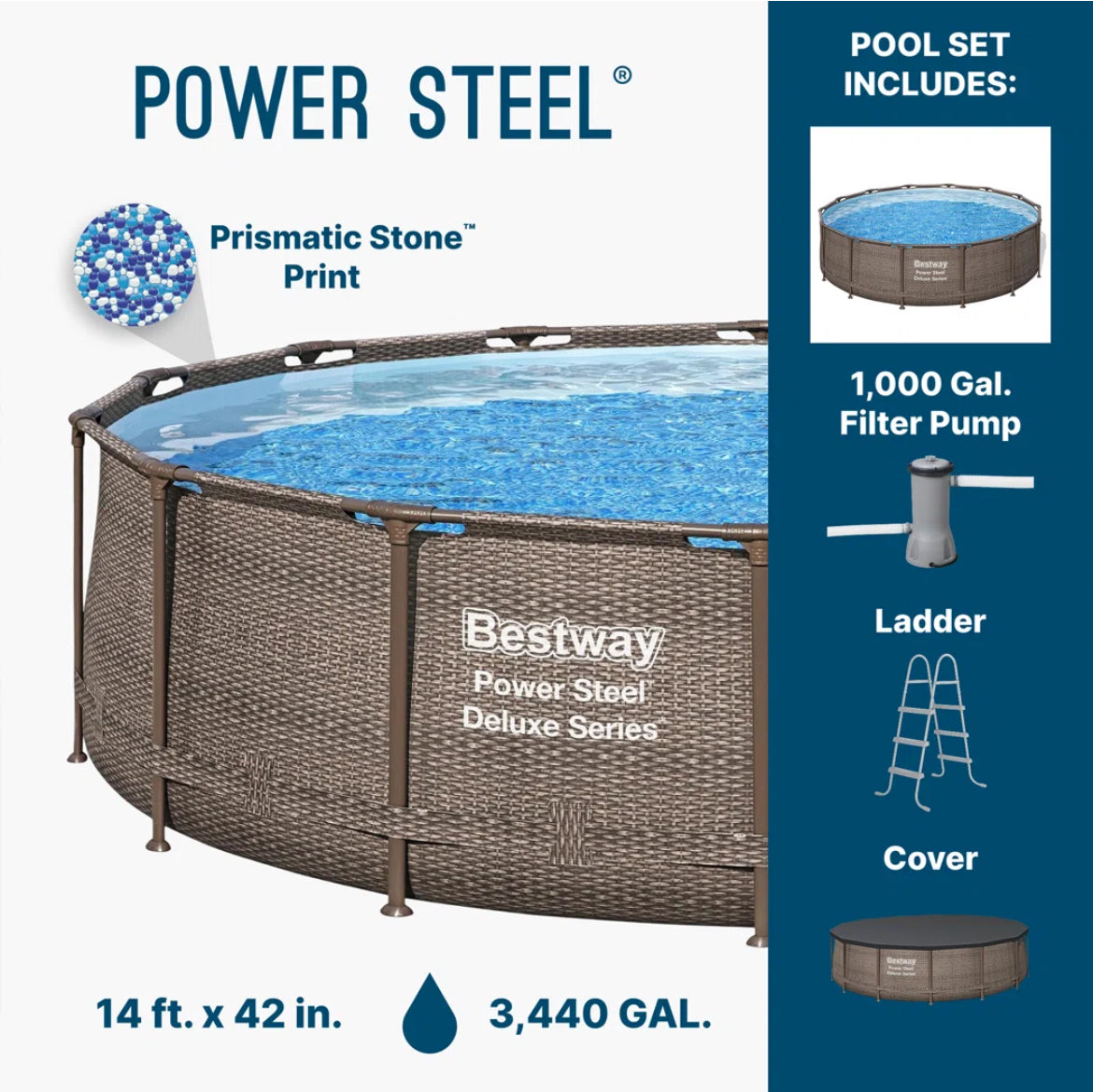 Bestway Power Steel Round Above Ground Swimming Pool w/ Pump & Cover