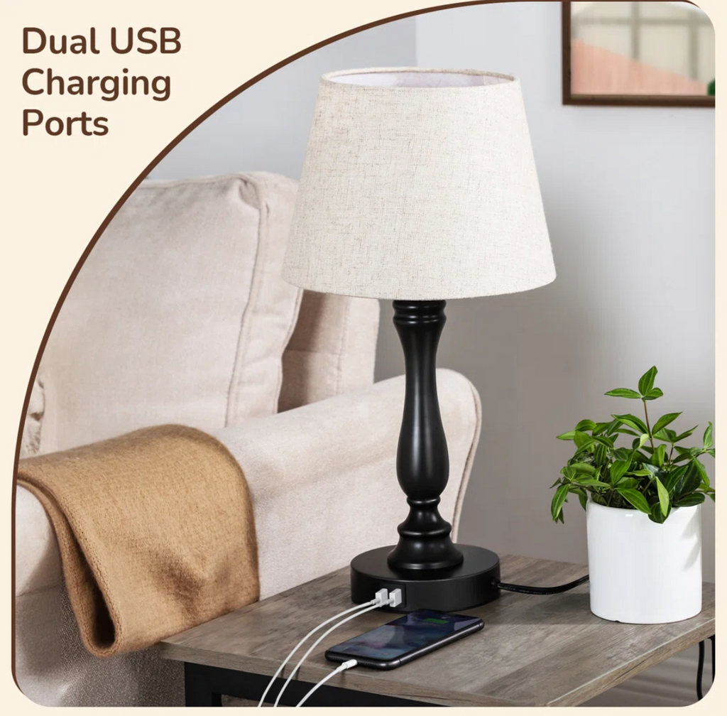 19" Table Lamp w/ USB & Touch Control