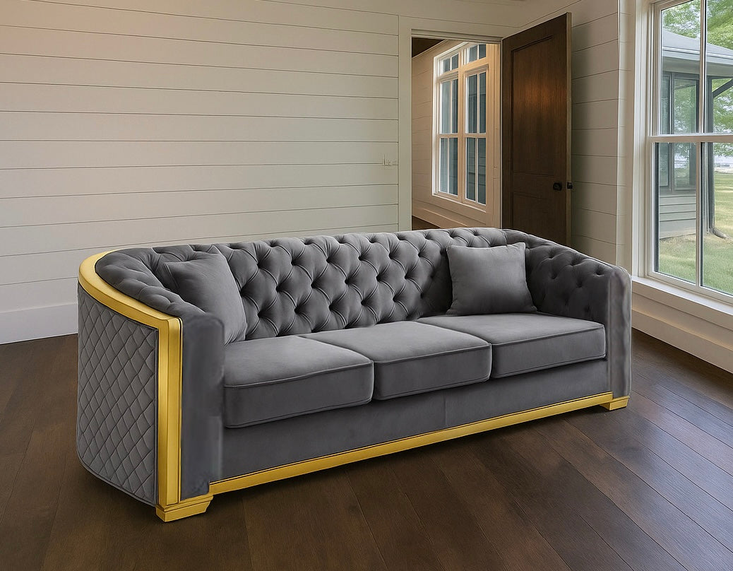 Mid Century Chesterfield Sofa w/ 2 Pillows