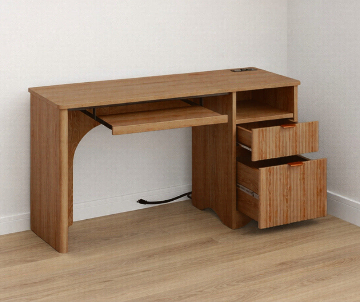 55” Fluted Desk w/ Drawers & Keyboard Tray