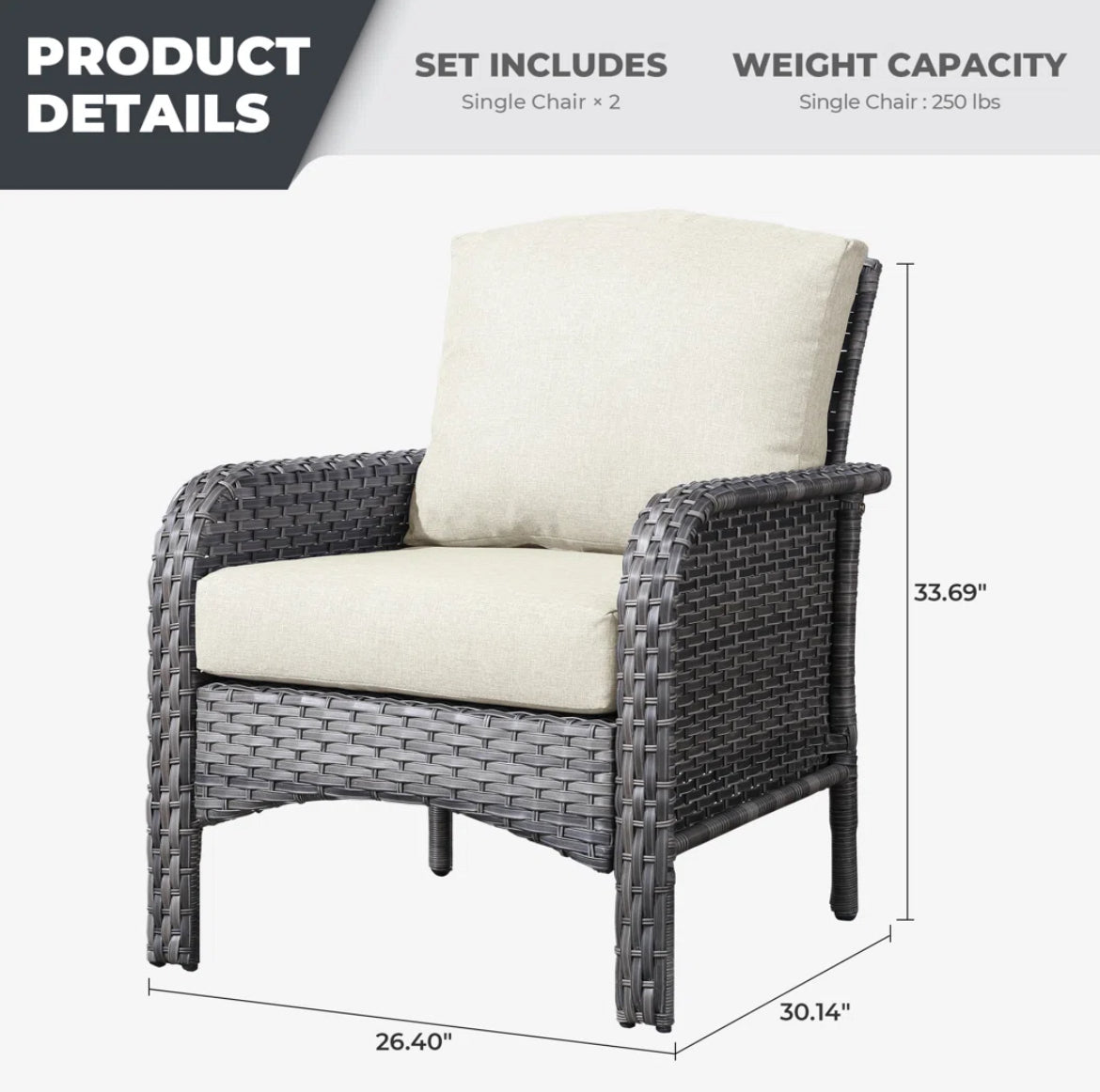 Backyard Patio Chairs w/ Premium Cushions (Set of 2)