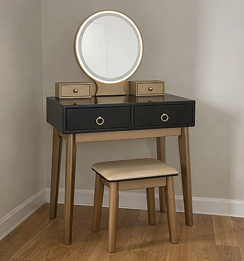 31” Vanity Desk w/ LED Mirror & Comfy Stool