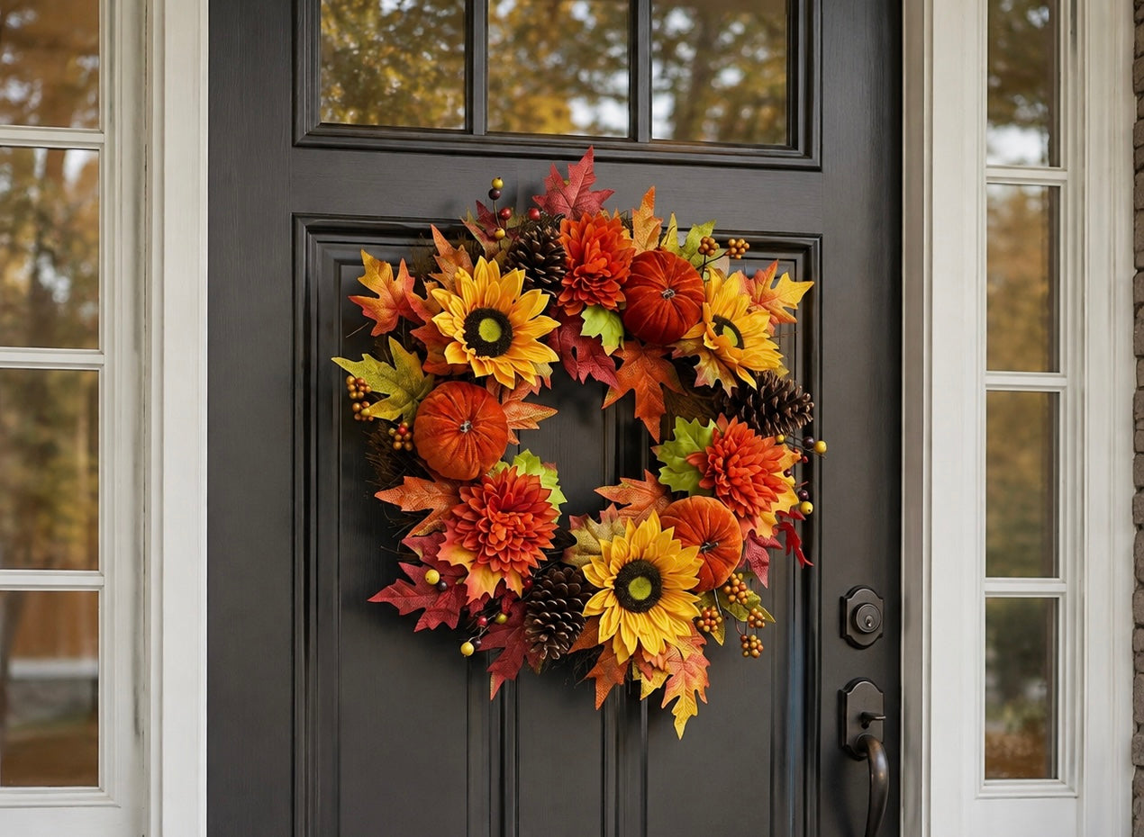 22” Autumn Wreath w/ Velvet Pumpkins