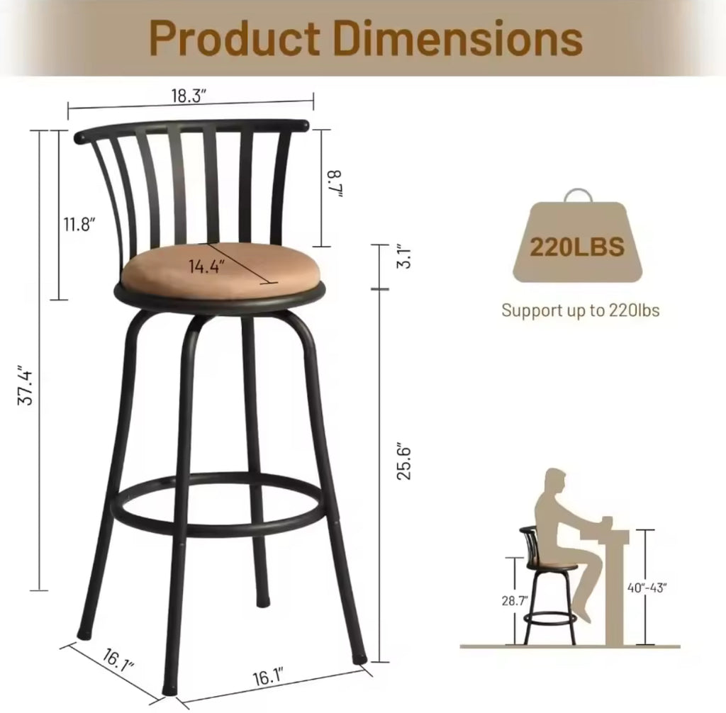 Country-Style Bar Chairs (Set of 3)