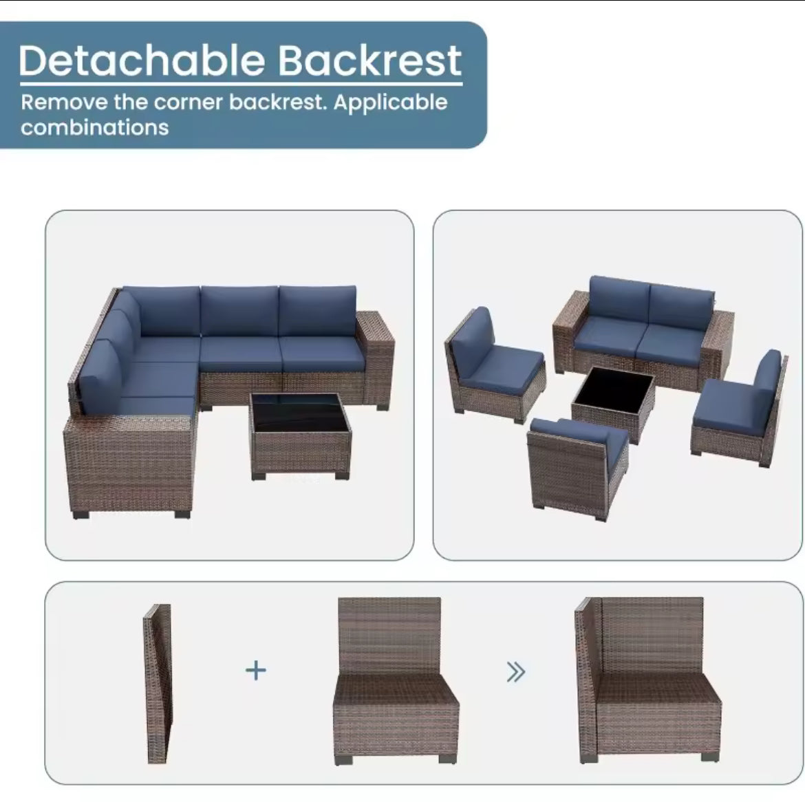 Multi-piece Outdoor Sectional Furniture Set w/ Glass Top Table