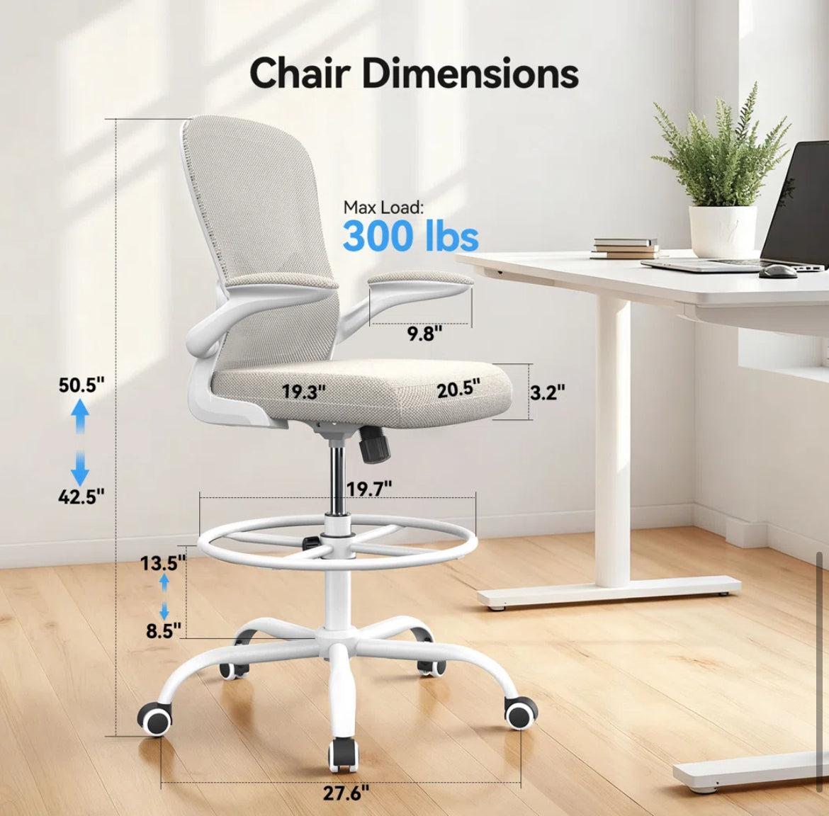 Tall Mesh Chair w/ Adjustable Footrest Ring