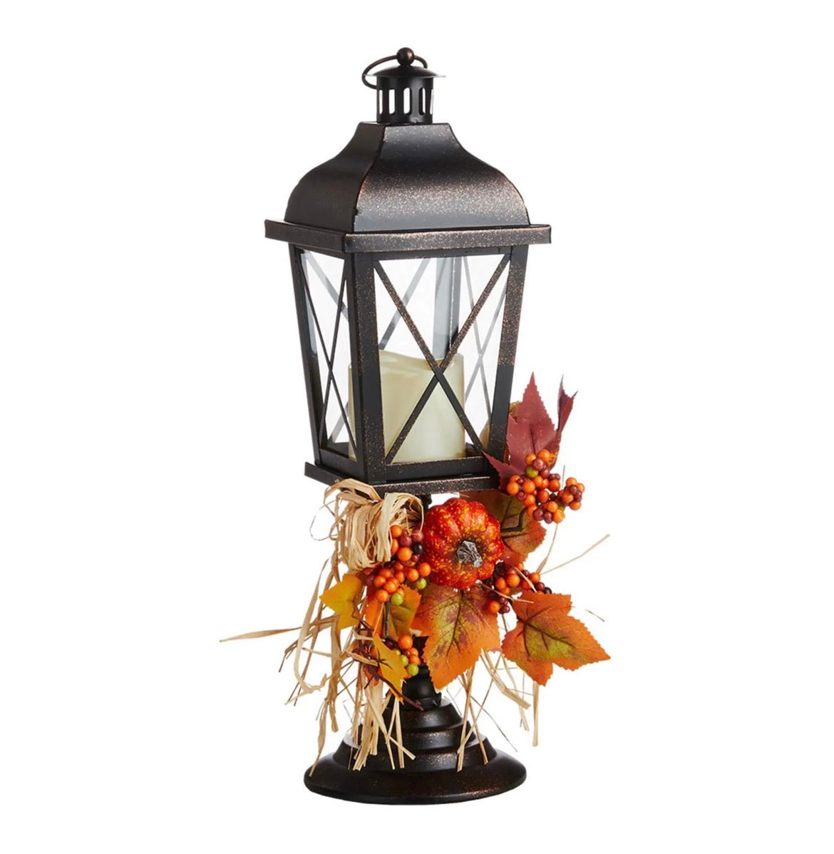 Rustic Metal Lantern w/ Pumpkins