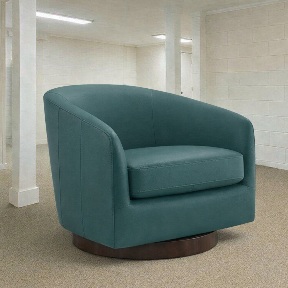 Leather Swivel Barrel Armchair