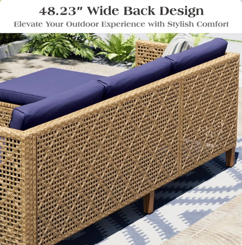 Wicker Patio Set w/ Wooden Coffee Table