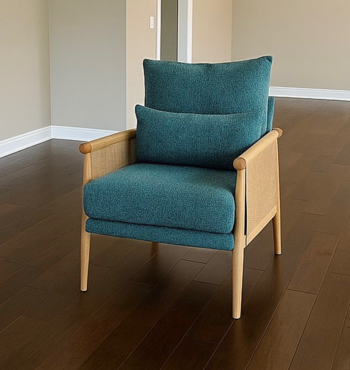 Woven Rattan Lounge Chair w/ Pillow Cushion