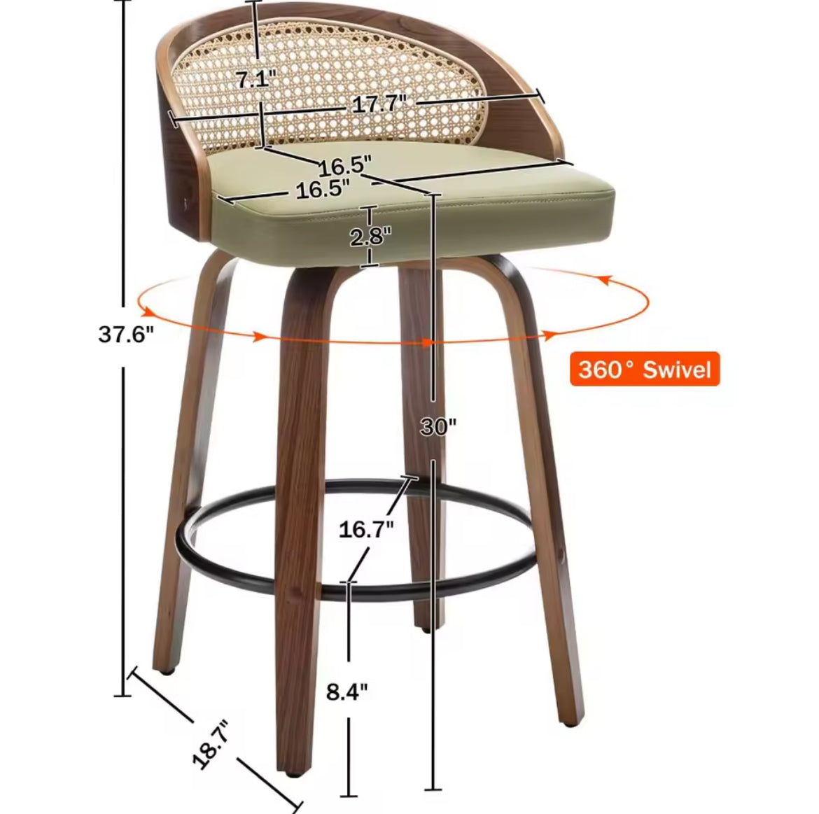 Swivel Rattan Bar Stools w/ Backrest (Set of 2)