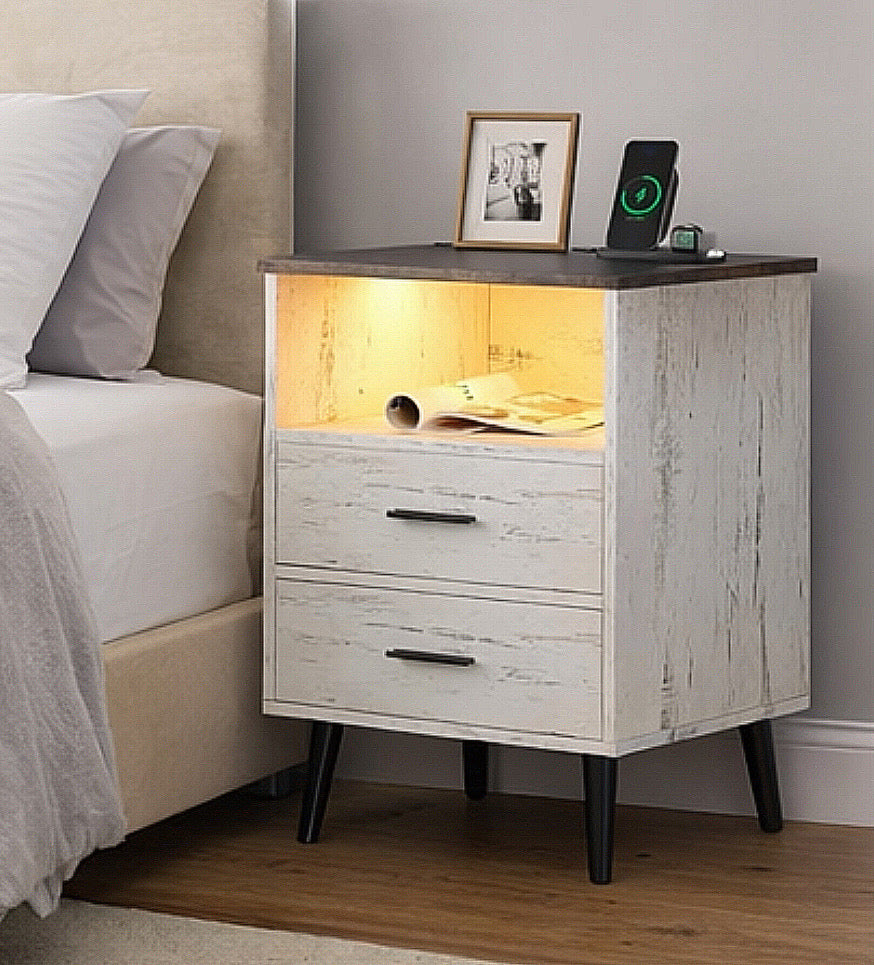 LED Nightstand w/ Charging Station