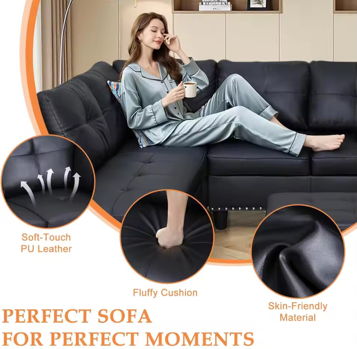 Sectional Set – Chaise & Ottoman w/ 2 Pillows