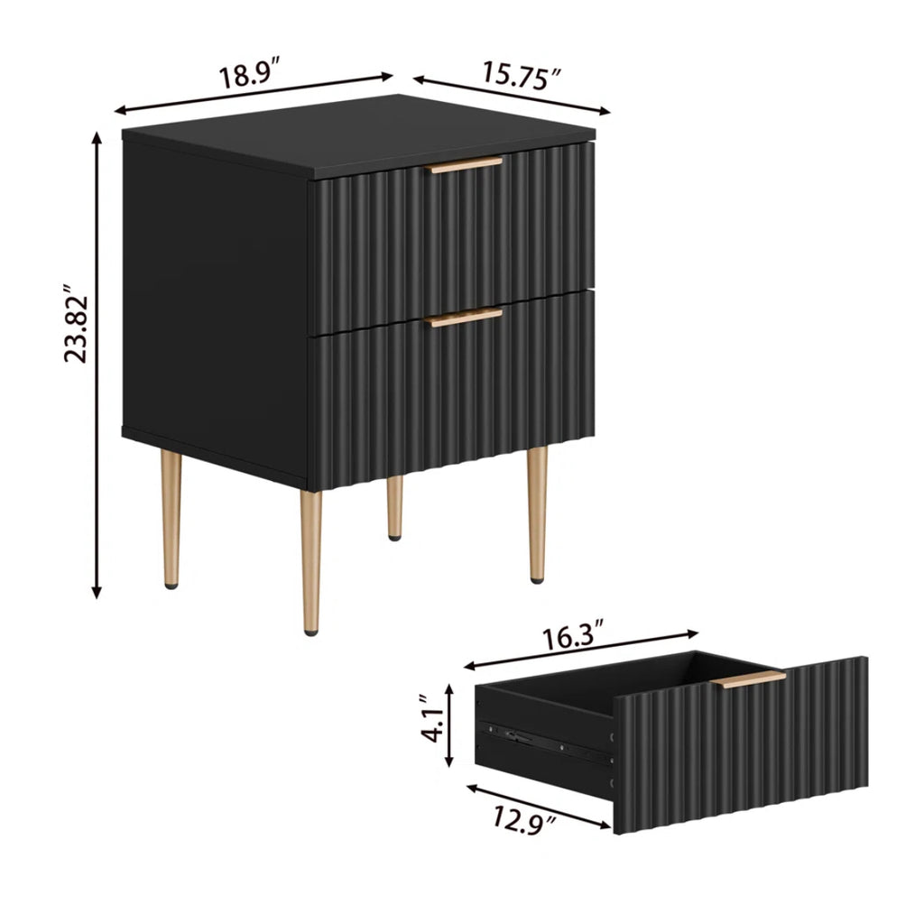 Modern Fluted Nightstand (Set of 2)