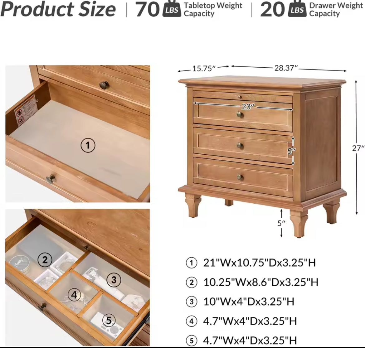 3-Drawer Farmhouse Nightstand