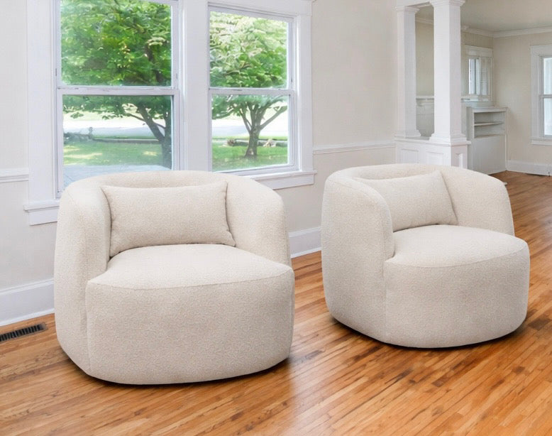 Boucle Upholstered Swivel Armchair (Set of 2)