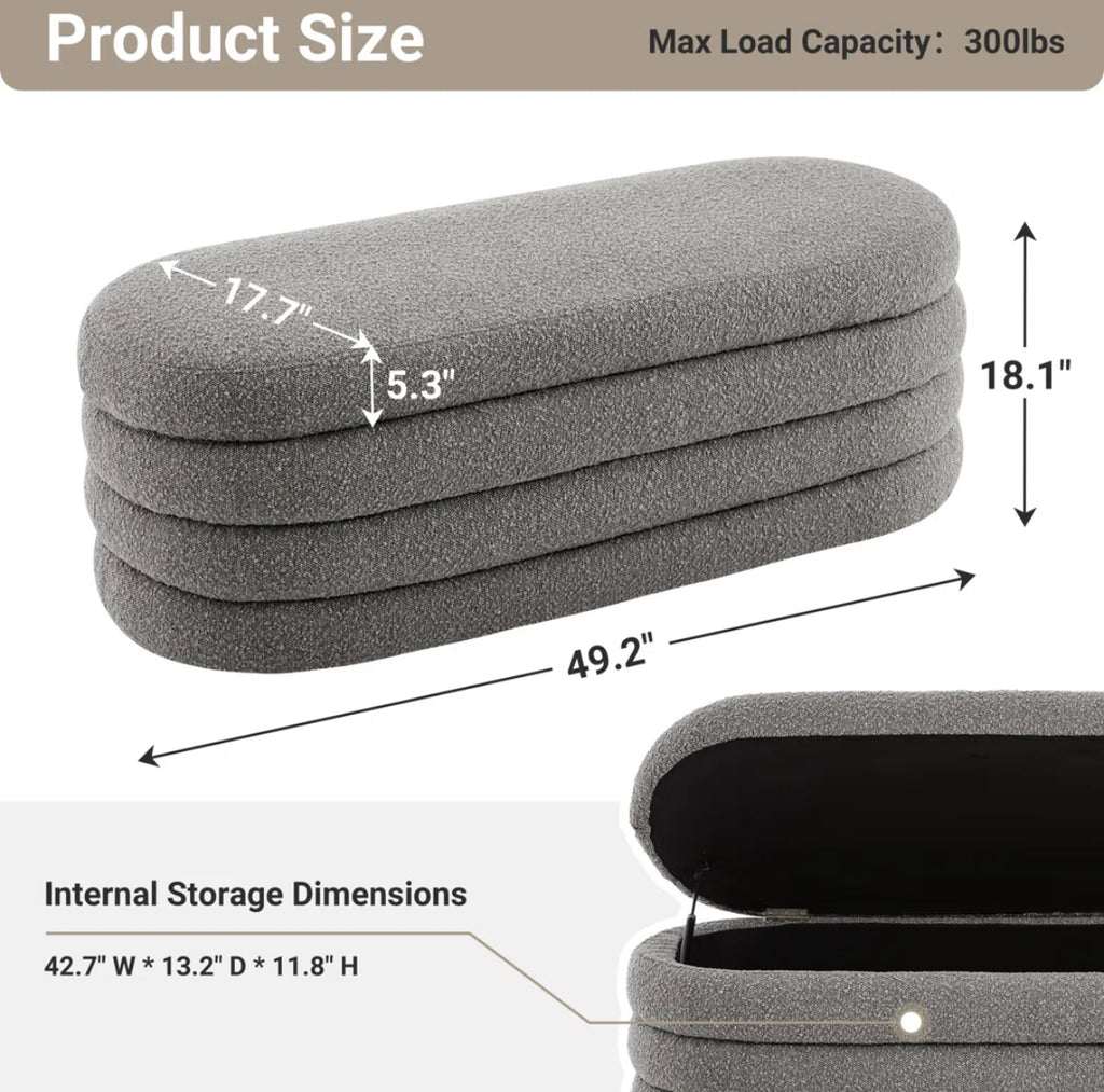 49” Upholstered Storage Bench