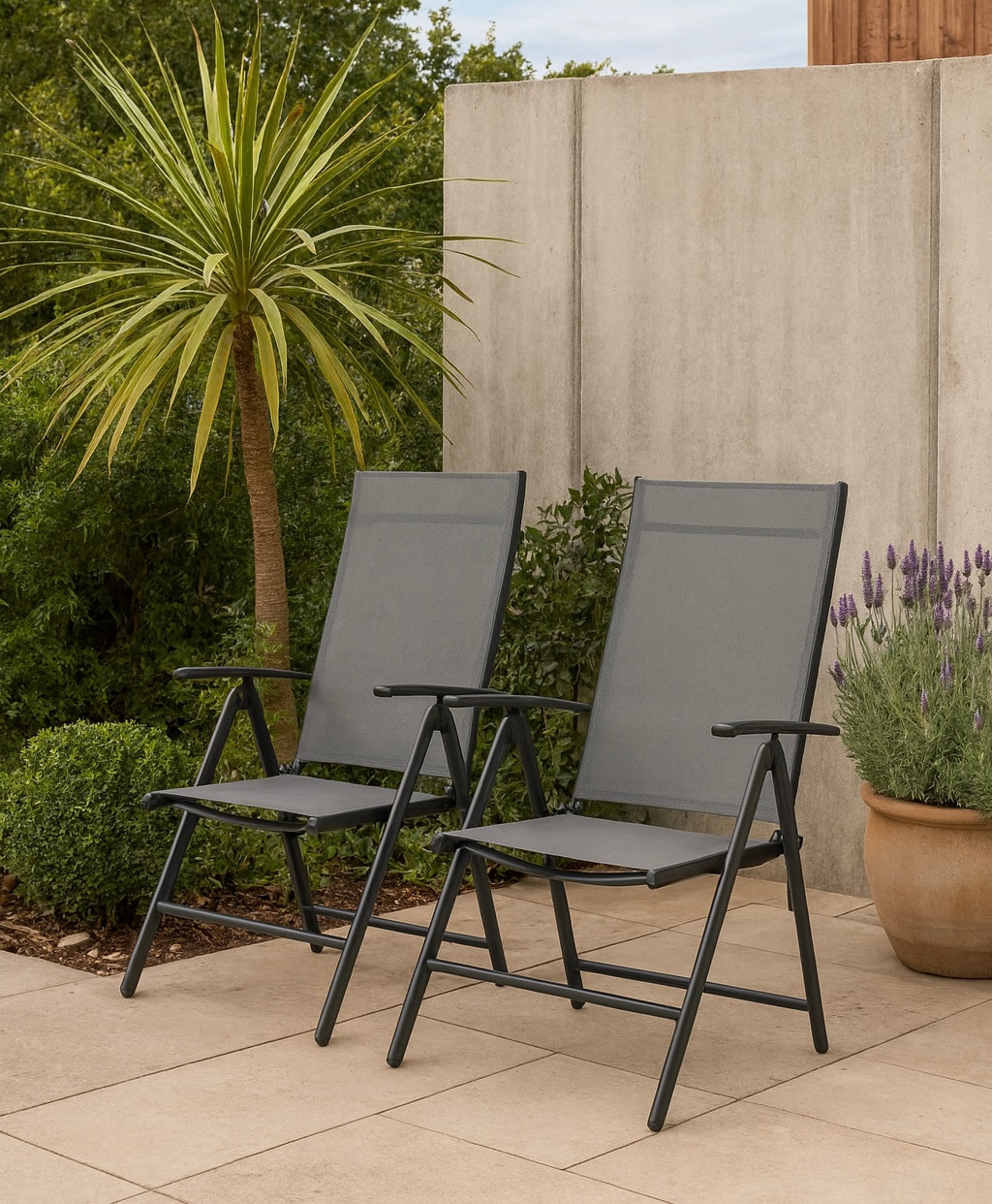 Outdoor Folding Chairs w/ 7-Level Adjustable Backrest (Set of 2)