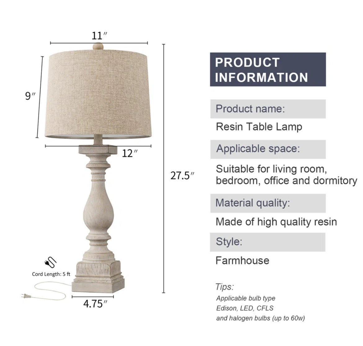 Resin Table Lamp Set w/ USB (Set of 2)
