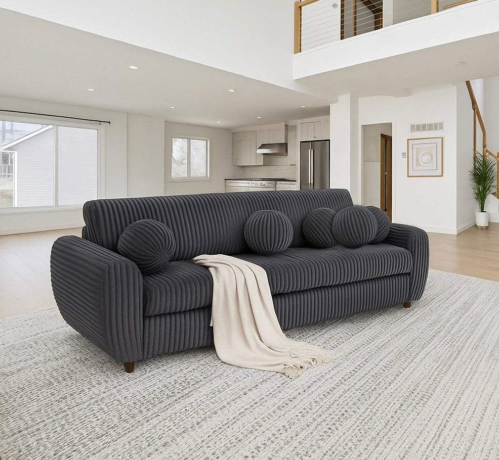 Corduroy Loveseat w/ 5 Pillows