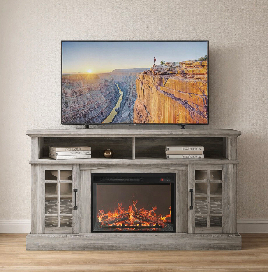 Rustic TV Fireplace Stand
