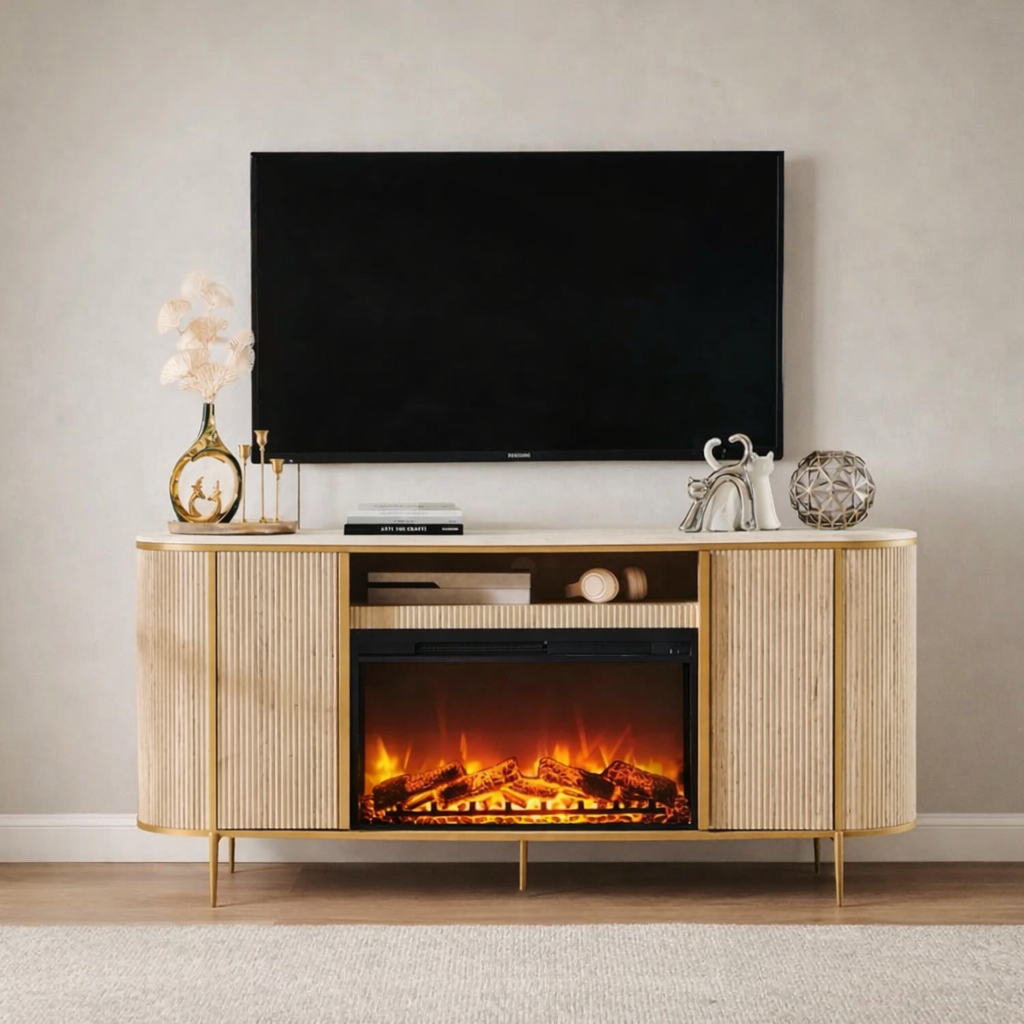 Fluted Fireplace TV Stand