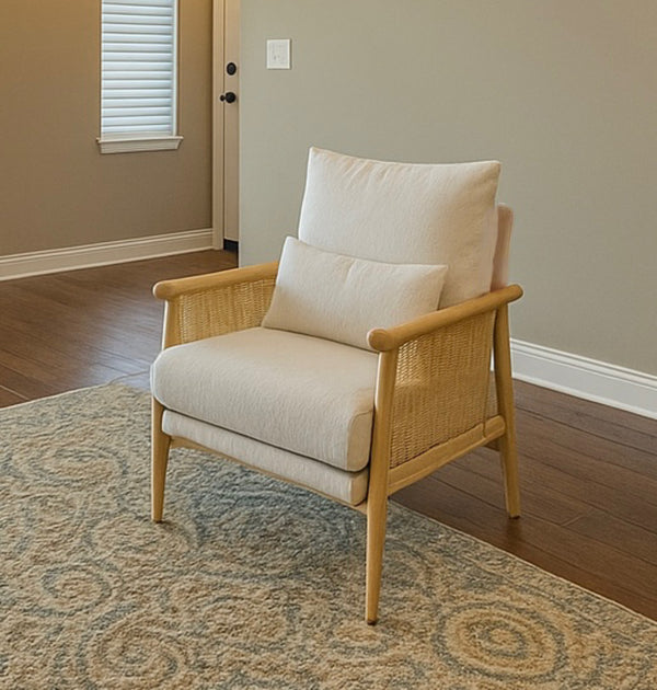 Woven Rattan Lounge Chair w/ Pillow Cushion