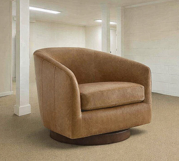 Leather Swivel Barrel Armchair