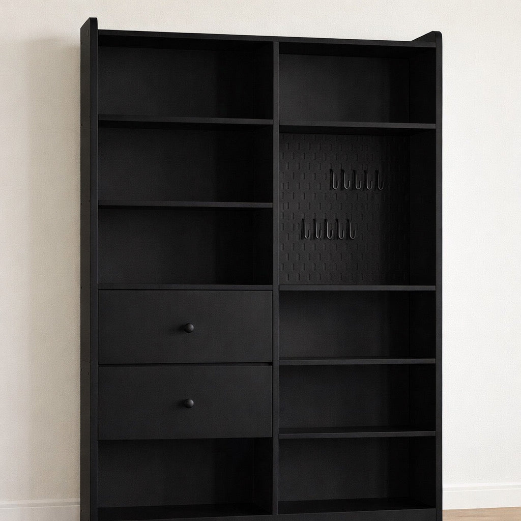 Bookcase w/ PegBoard & Deep Drawers