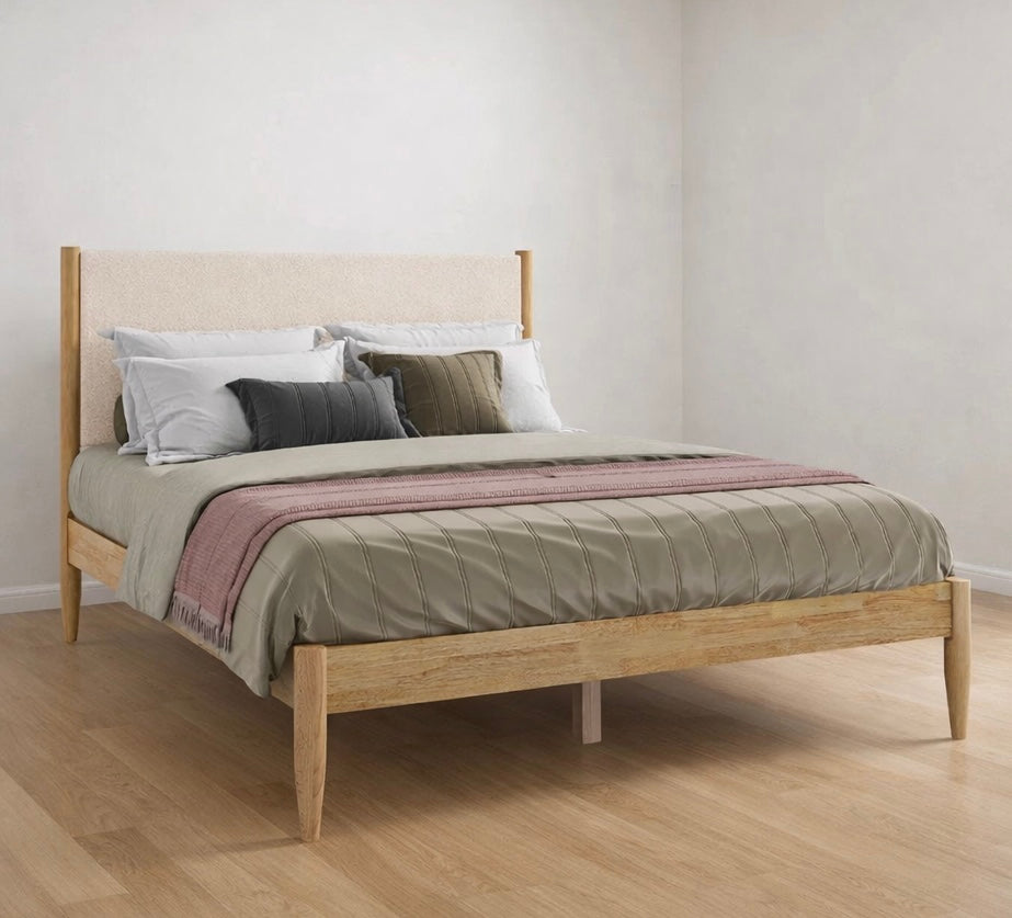 Solid Wood Boucle Bed Platform