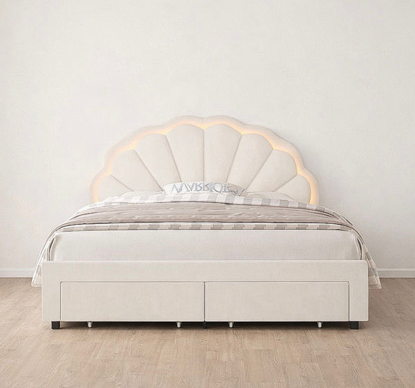 LED Bed Frame w/ Drawers & Adjustable Headboard