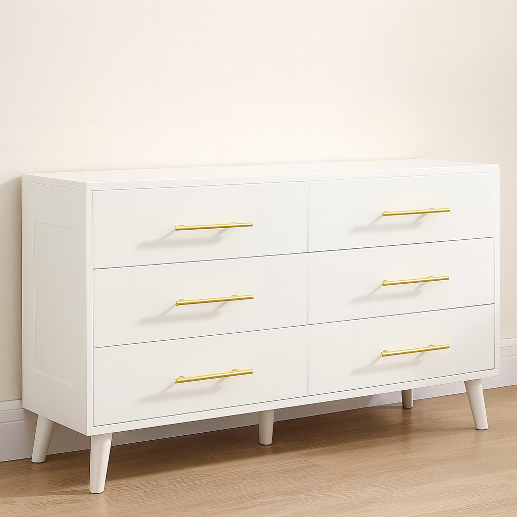 6-Drawer Bedroom Chest w/ Gold Handles