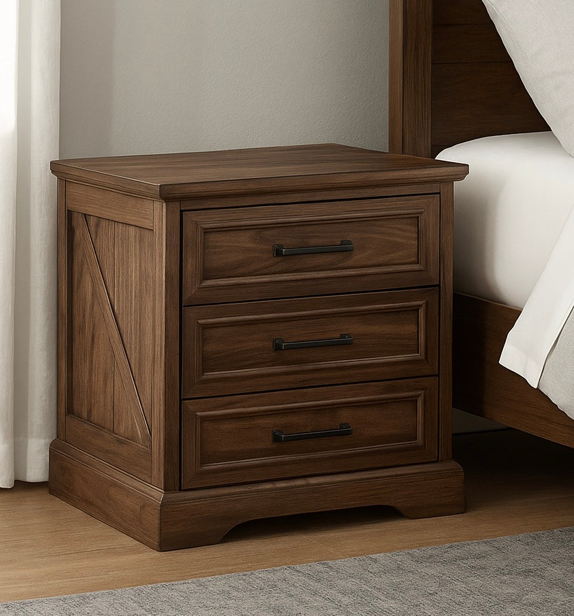 Farmhouse Nightstand w/ Charging Station & 3 Large Drawers